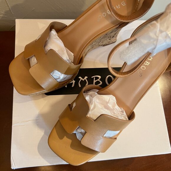 NEW Women's Bamboo Tan Strappy Wedge Heel Open Toed Heel - 6.5 - Picture 2 of 5